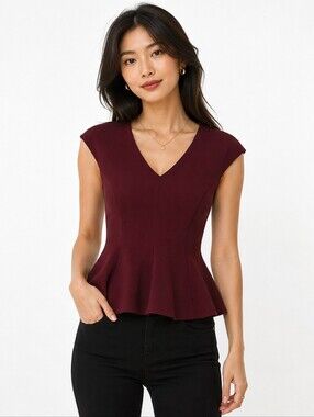 Wilfred Burgundy Fit & Flare Peplum Top Suggested Size XS/S